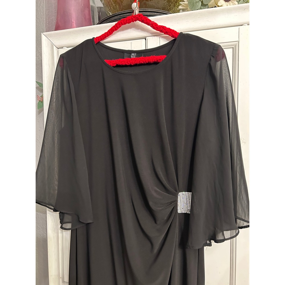 Black Sheer Flutter Sleeve Rhinestone Draped Cocktail Dress LARGE - Picture 9 of 10